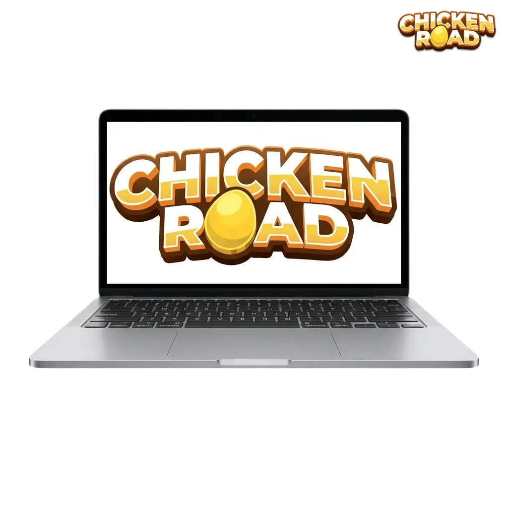 Ekran gry Chicken Road demo z kurą biegnącą po drodze, paskiem zakładu i wirtualnym balansem bez prawdziwych pieniędzy