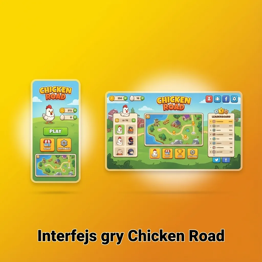Prosty interfejs gry Chicken Road z przyciskiem start, cashout, suwakiem stawki i rosnącym mnożnikiem na środku ekranu