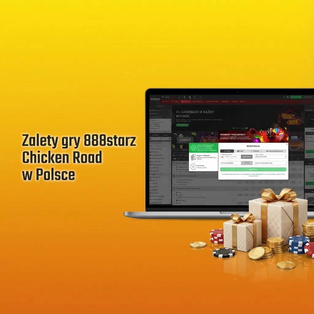 Zrzut ekranu gry 888starz Chicken Road z listą zalet i opcji dla graczy z Polski
