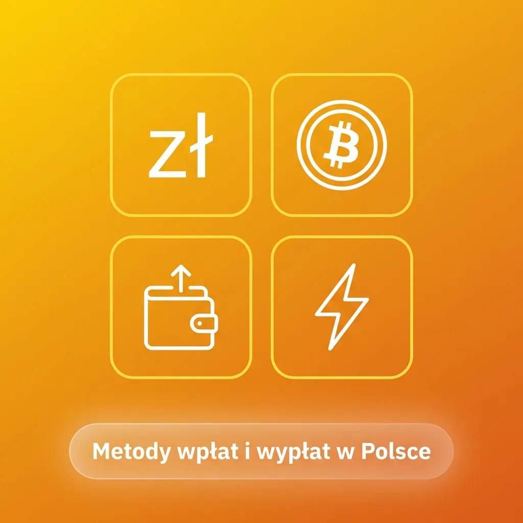 Ikony popularnych metod płatności w Polsce: karty, BLIK, przelew bankowy, e-portfele i kryptowaluty