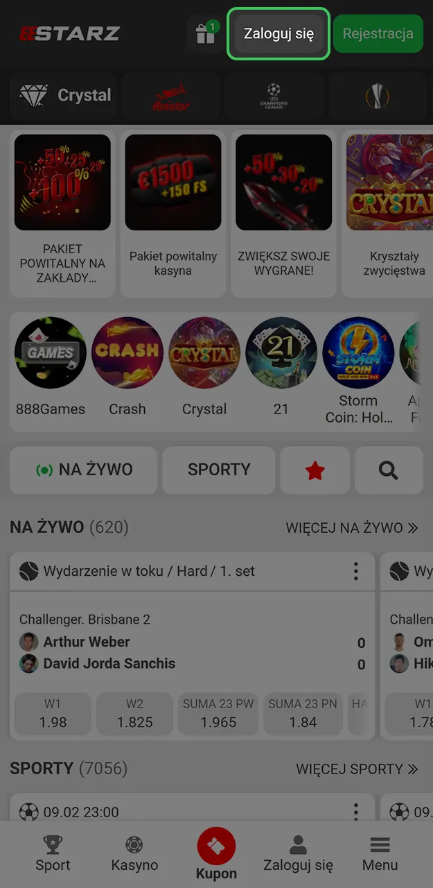 Zaloguj się na swoje konto w serwisie 888Starz i wybierz automat Chicken Road.