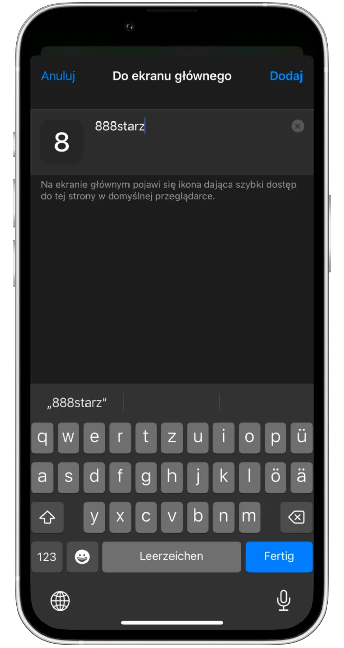 Potwierdź dodanie skrótu 888starz w systemie iOS i graj w Chicken Road w dowolnym momencie.