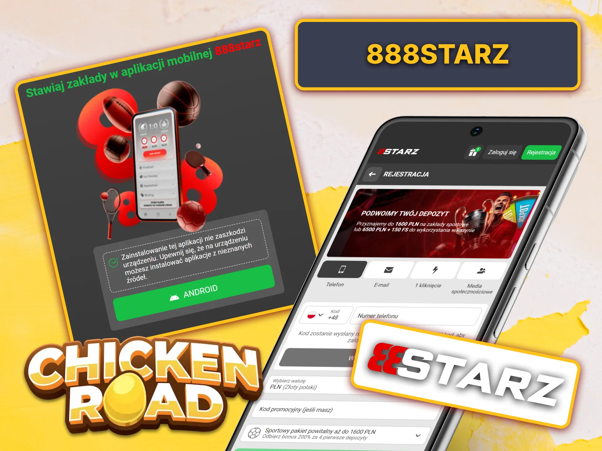 Zainstaluj aplikację 888STARZ na Androidzie lub iOS i postaw swój pierwszy zakład na Chicken Road.