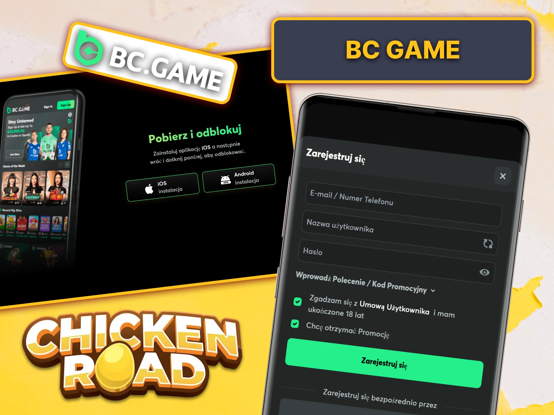 Zagraj w Chicken Road na urządzeniach z systemem iOS i Android dzięki najnowocześniejszej aplikacji BC.GAME.