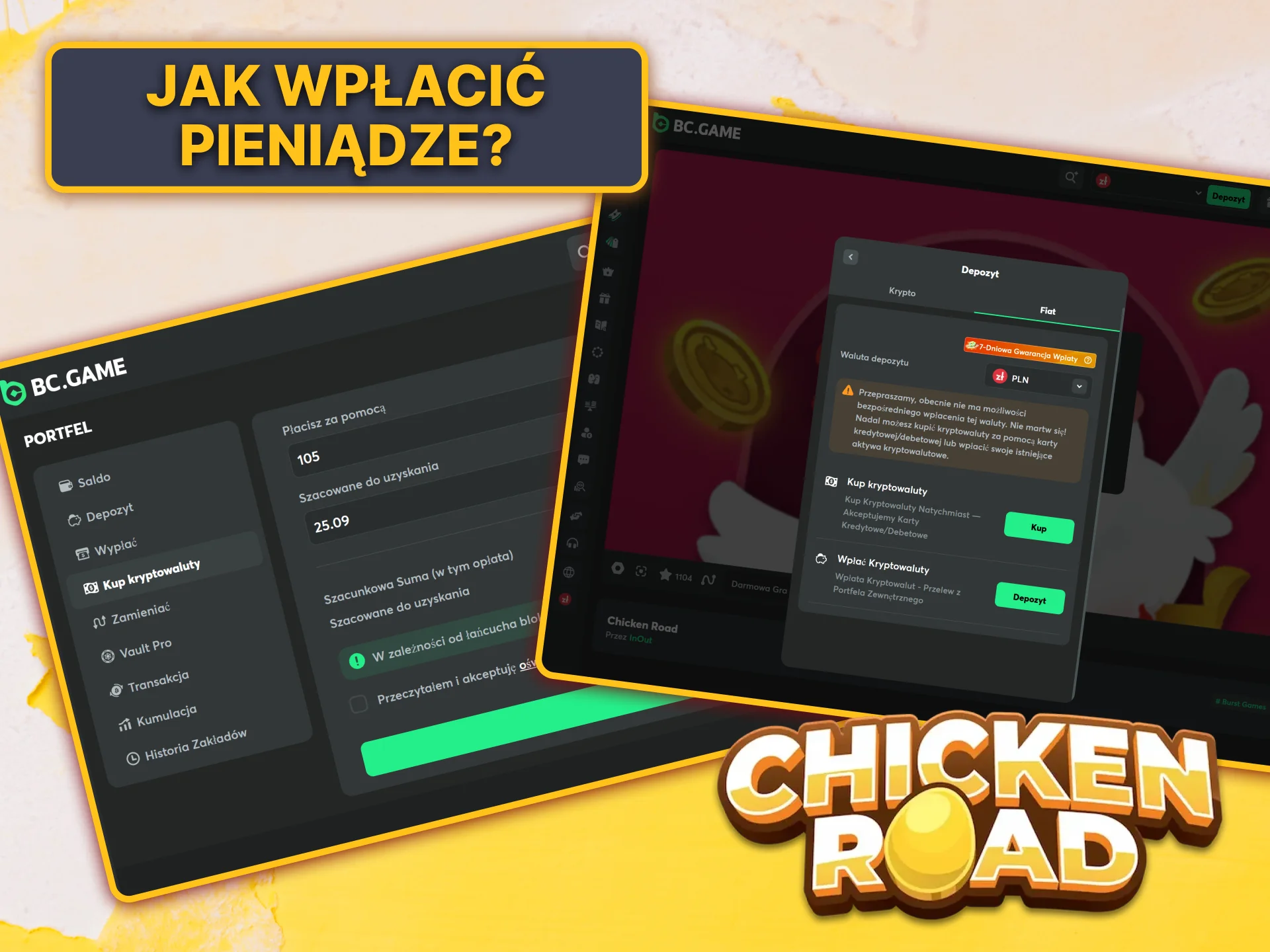 Wybierz dogodną metodę doładowania konta BC Game i zacznij grać w Chicken Road.