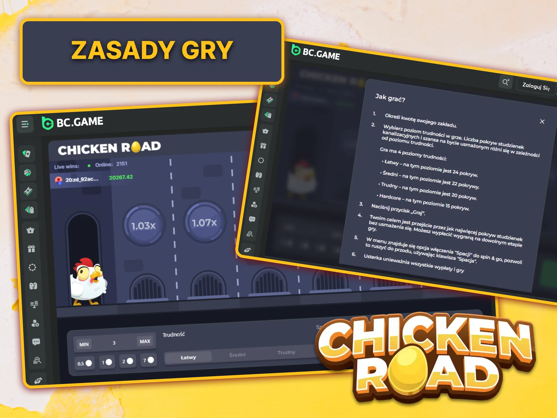 Zapoznaj się ze szczegółowymi zasadami gry Chicken Road na stronie internetowej BC Game i postaw swój pierwszy zakład.