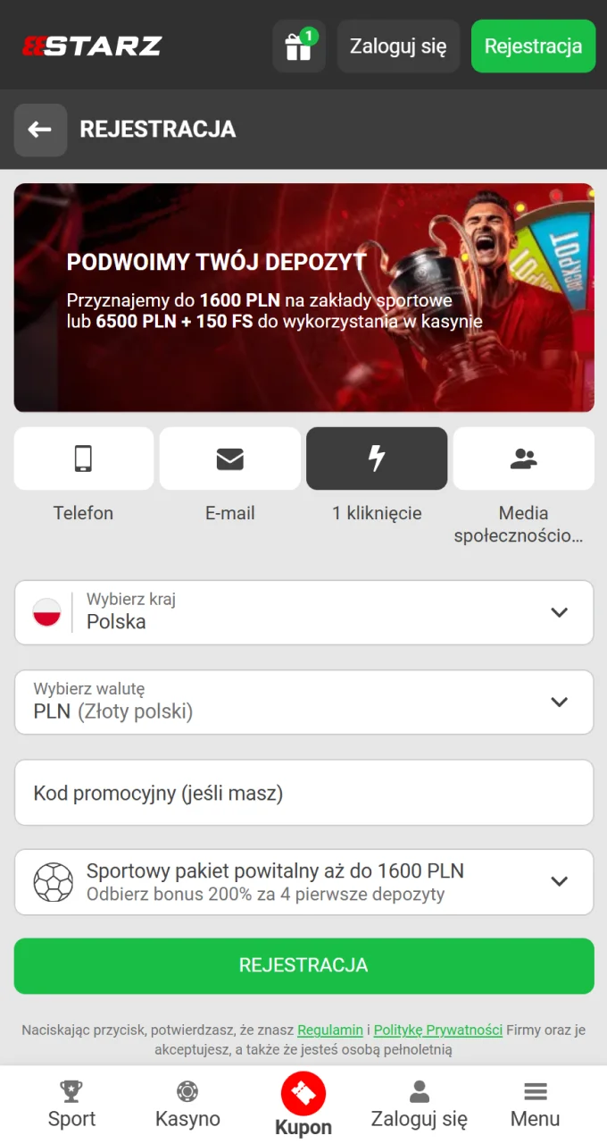 Wybierz i zarejestruj się w kasynie online, aby otrzymać pakiet powitalny do gry Chicken Road.