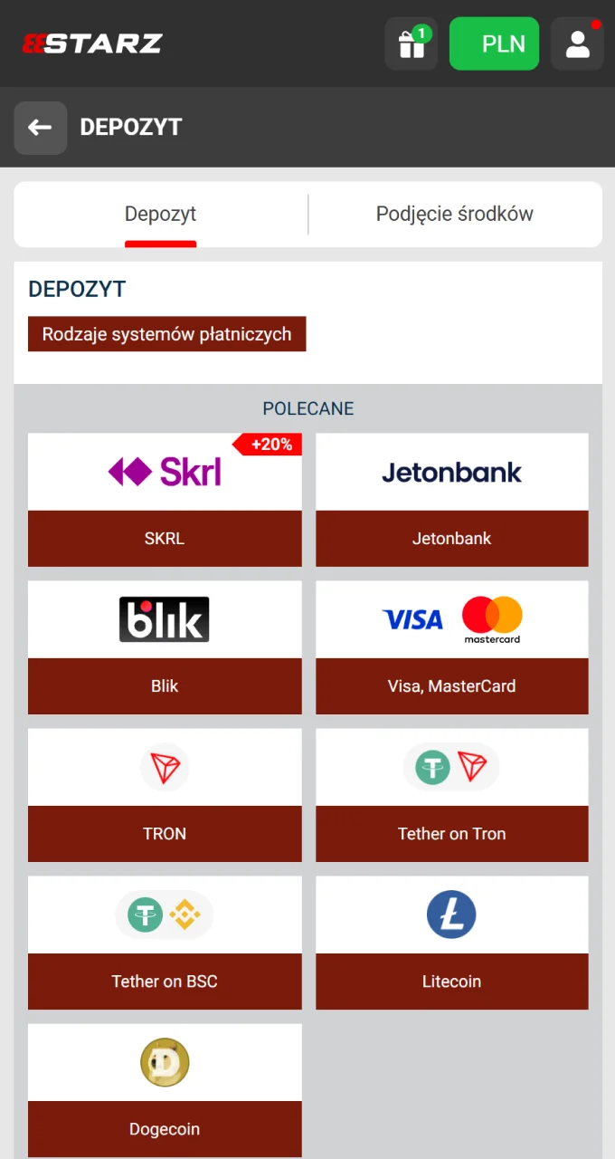 Wybierz metodę płatności i dokonaj wpłaty, aby aktywować bonus Chicken Road.