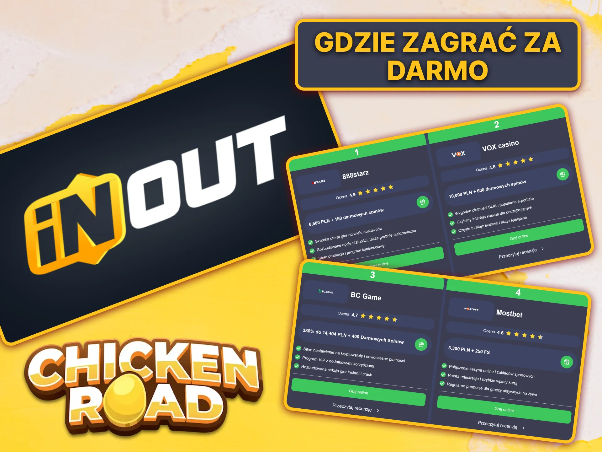 Sprawdź naszą listę polecanych kasyn online, w których możesz grać w Chicken Road za darmo.