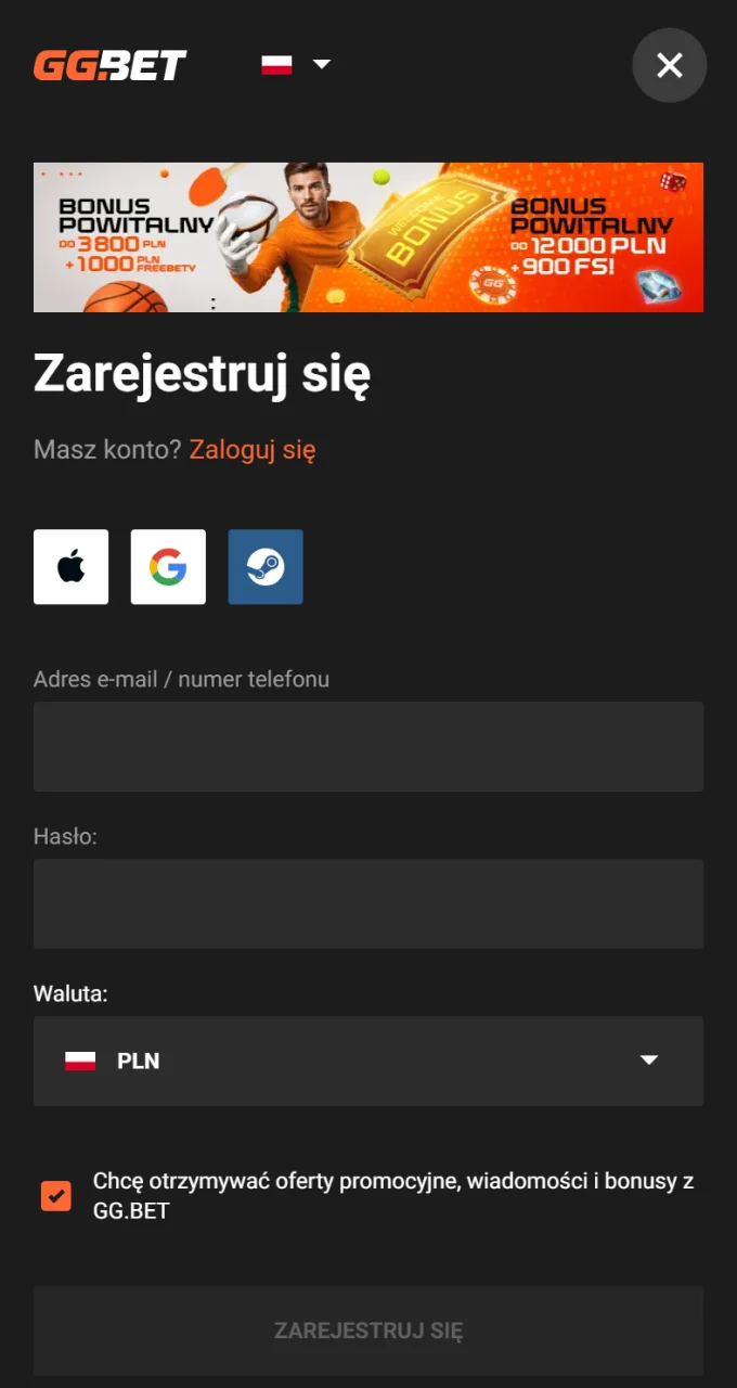 Zarejestruj się na GGbet wypełniając formularz i spróbuj szczęścia w Chicken Road.