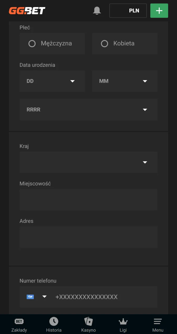 Wypełnij dane swojego profilu GGbet, aby dokonać wpłaty lub wypłacić wygrane z Chicken Road.