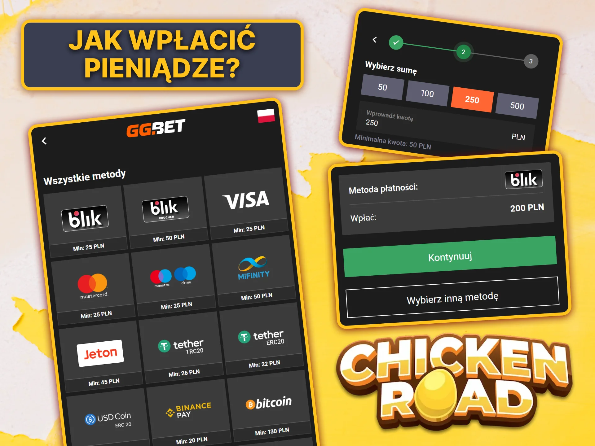 GGbet oferuje wiele wygodnych sposobów zasilenia konta i obstawiania zakładów na Chicken Road.