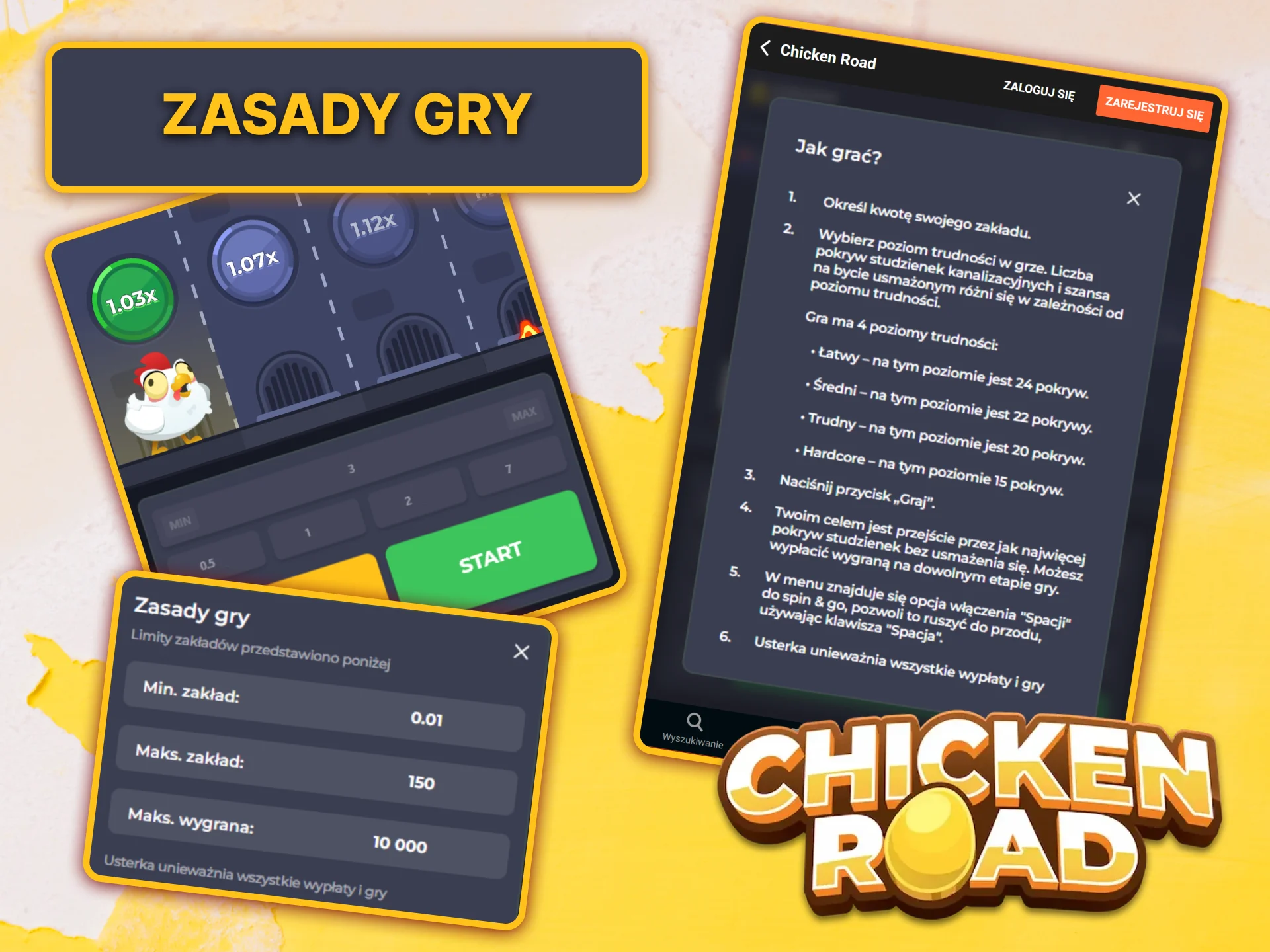 Zapoznaj się ze szczegółowymi zasadami gry i limitami zakładów dla Chicken Road na platformie GGbet.