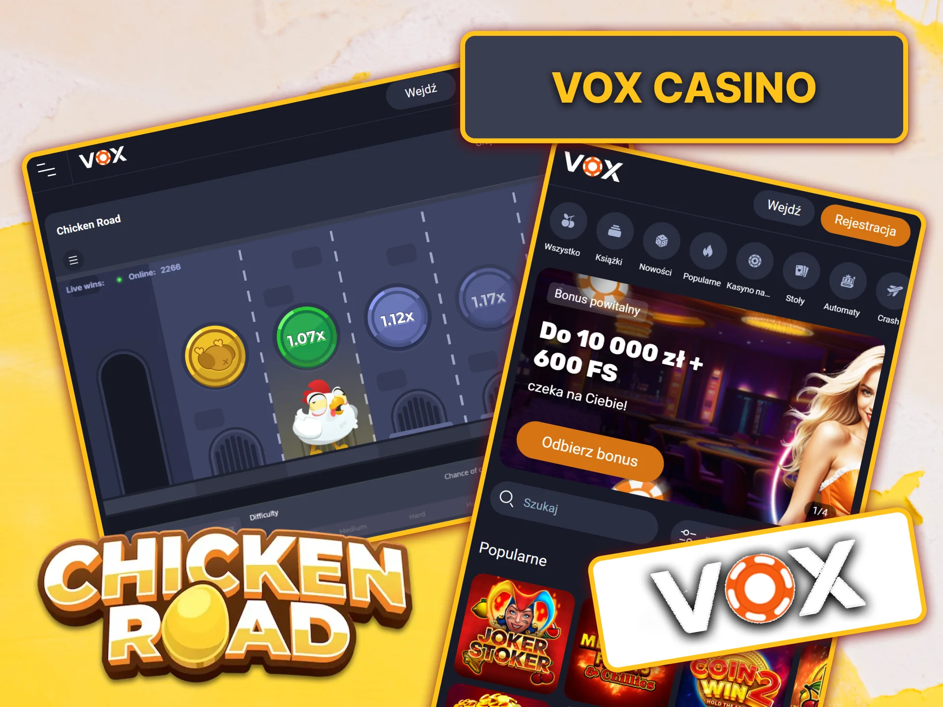 Spróbuj szczęścia grając w Chicken Road w kasynie VOX po szybkiej rejestracji.