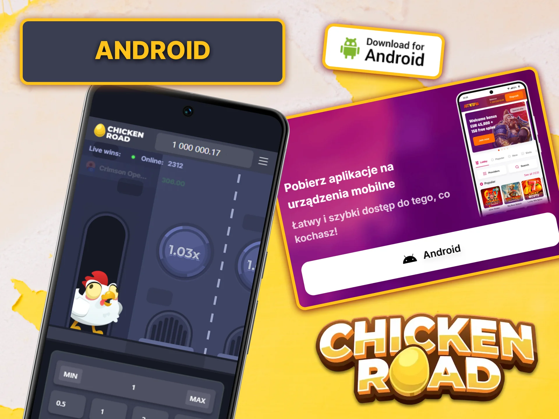 Mobilna aplikacja HitNSpin na Androida oferuje tę samą wygodę gry Chicken Road, co oficjalna strona internetowa.