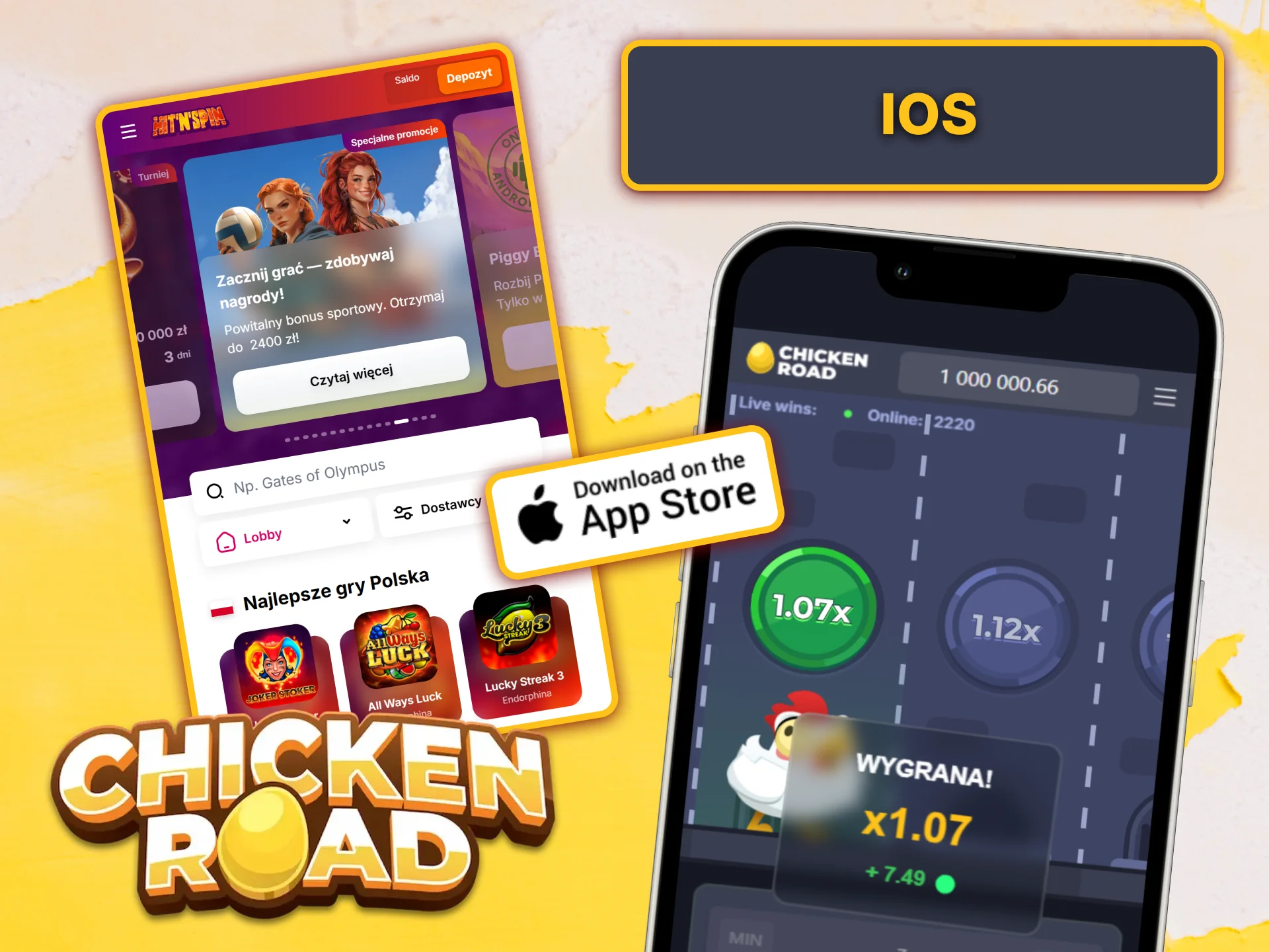 Aplikacja HitNSpin na iOS umożliwia grę w Chicken Road na Twoim iPhonie bez żadnych ograniczeń.