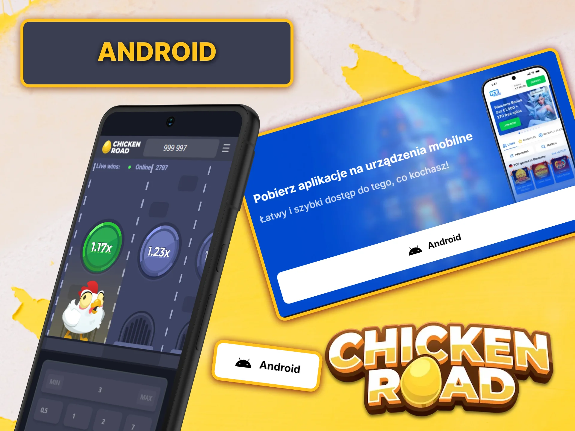 Wygodna aplikacja Ice Casino na Androida pozwoli Ci grać w Chicken Road na Twoim telefonie.