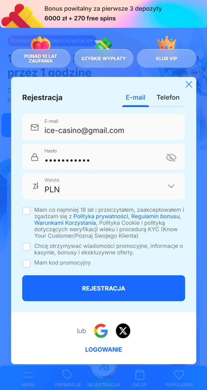 Zarejestruj konto w Ice Casino i uzyskaj dostęp do ekscytującej rozgrywki Chicken Road.