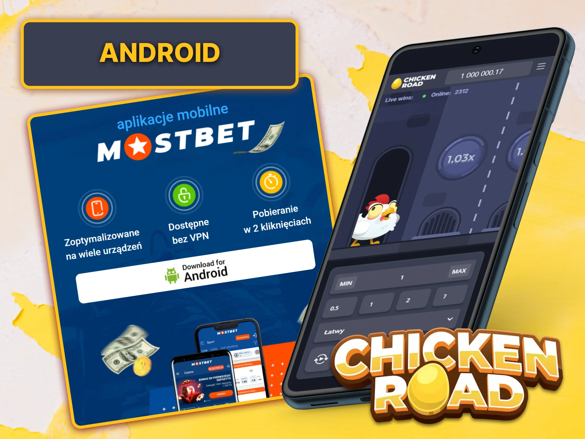 Pobierz aplikację Mostbet na Androida i graj w Chicken Road na swoim telefonie.
