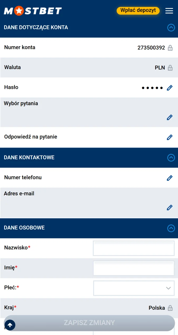 Wypełnij swoje dane osobowe w profilu Mostbet, aby je zweryfikować i zagrać w Chicken Road.