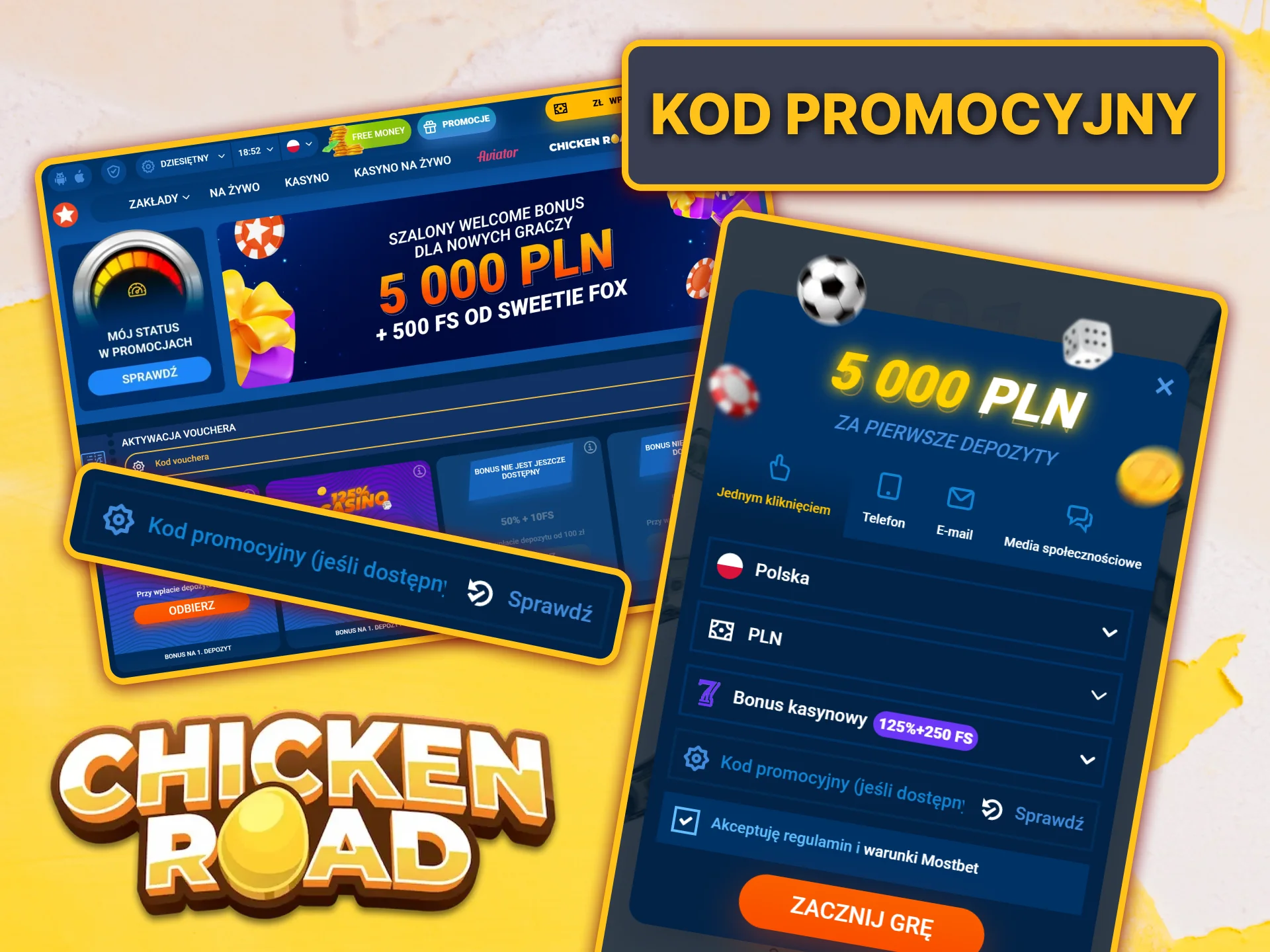 Podczas rejestracji w Mostbet wpisz kod promocyjny, aby otrzymać dodatkowe bonusy na grę Chicken Road.