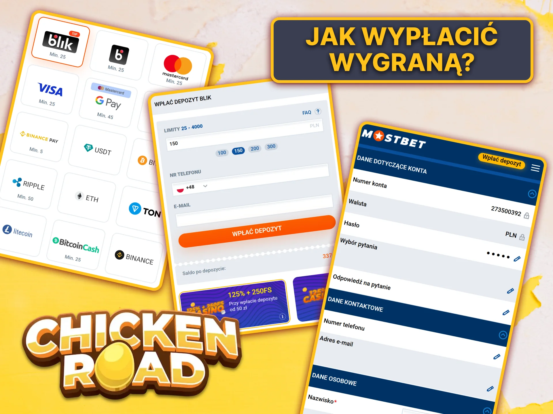 Wypłać wygrane z gry Chicken Road za pomocą swojego portfela na platformie Mostbet.
