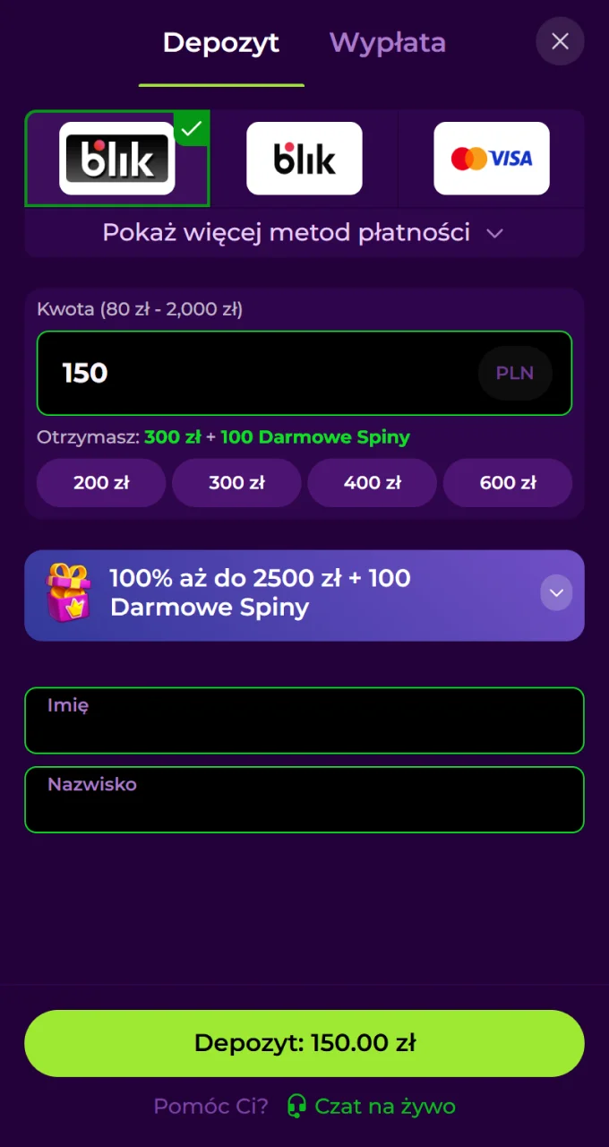 Wpłać depozyt za pomocą BLIKA na konto Spinmama i zakręć pierwszą rundą Chicken Road.