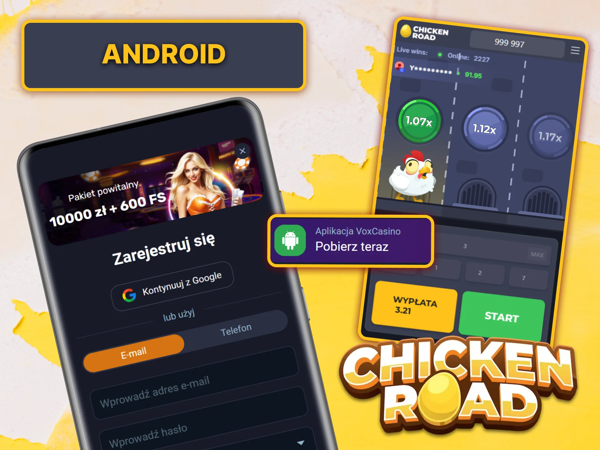 Pobierz aplikację VOX casino na Androida i graj w Chicken Road gdziekolwiek chcesz.