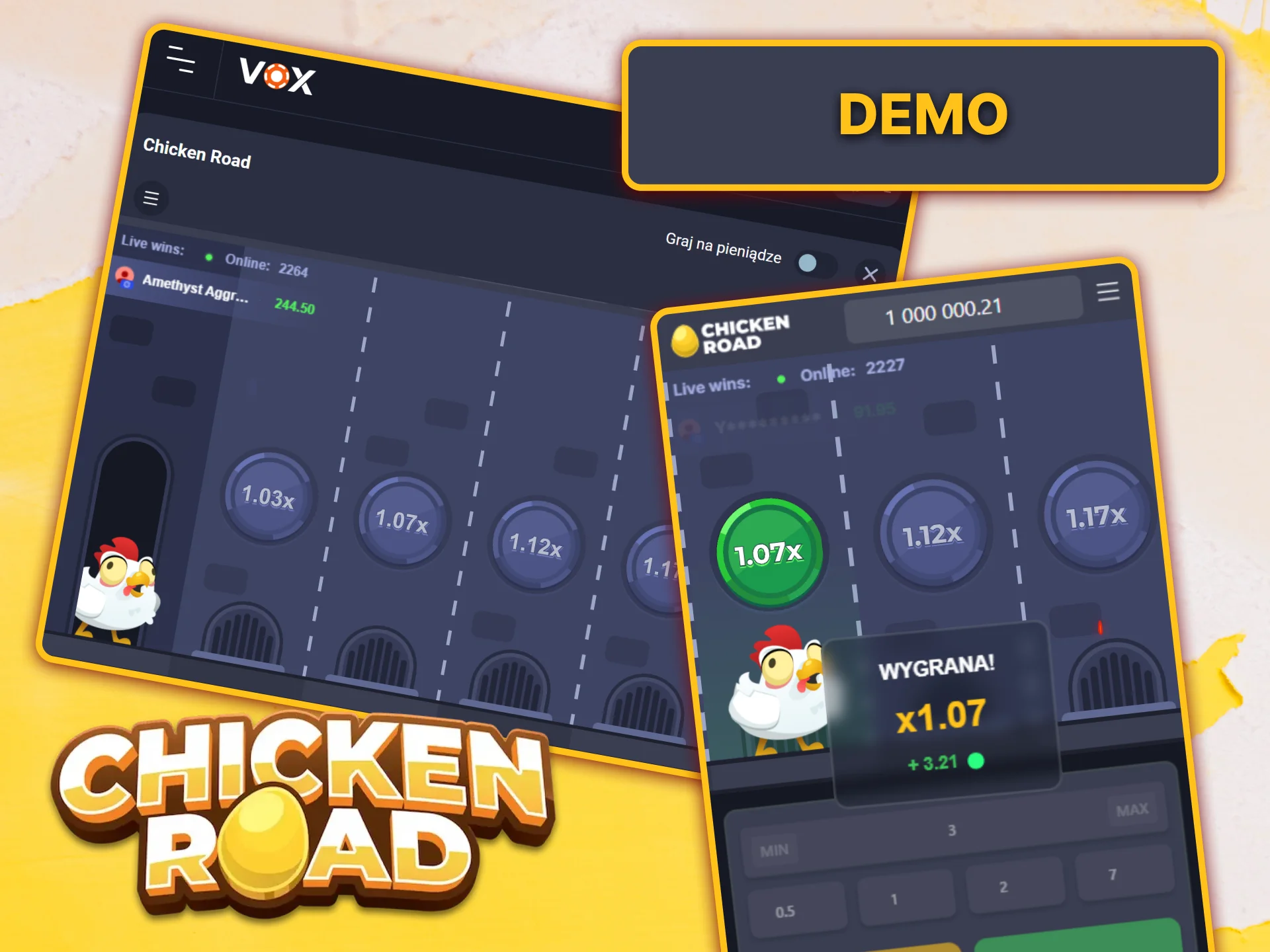 Wypróbuj bezpłatną wersję demonstracyjną gry Chicken Road, dostępną w VOX casino.