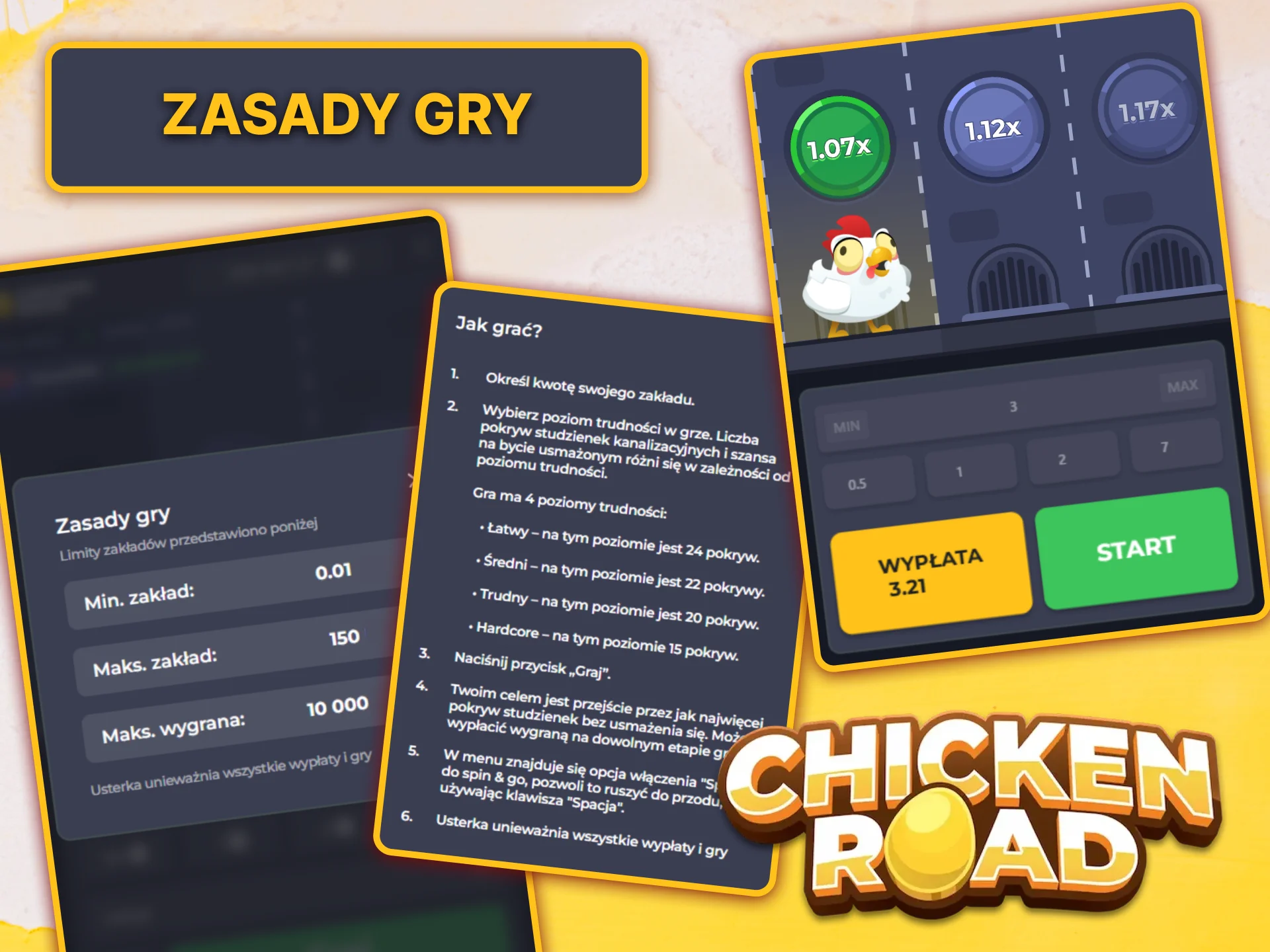 Zapoznaj się ze szczegółowymi zasadami gry i limitami zakładów dla Chicken Road na platformie VOX Casino.