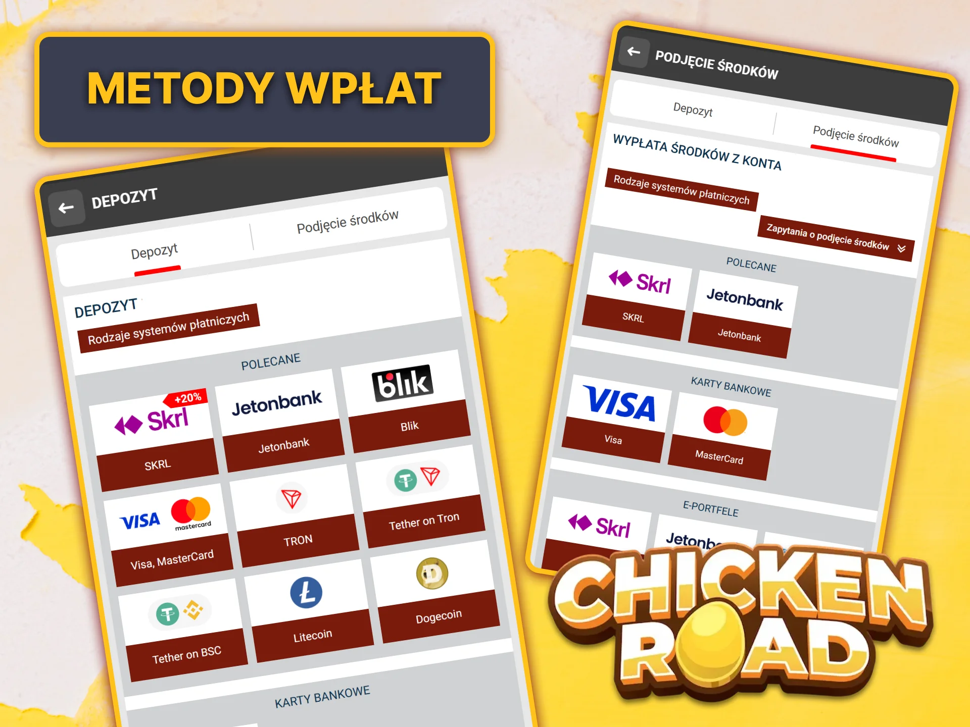 Aby zagrać w Chicken Road 2.0, wybierz najwygodniejszą dla siebie metodę wpłaty i wypłaty, w tym BLIK i kryptowalutę.