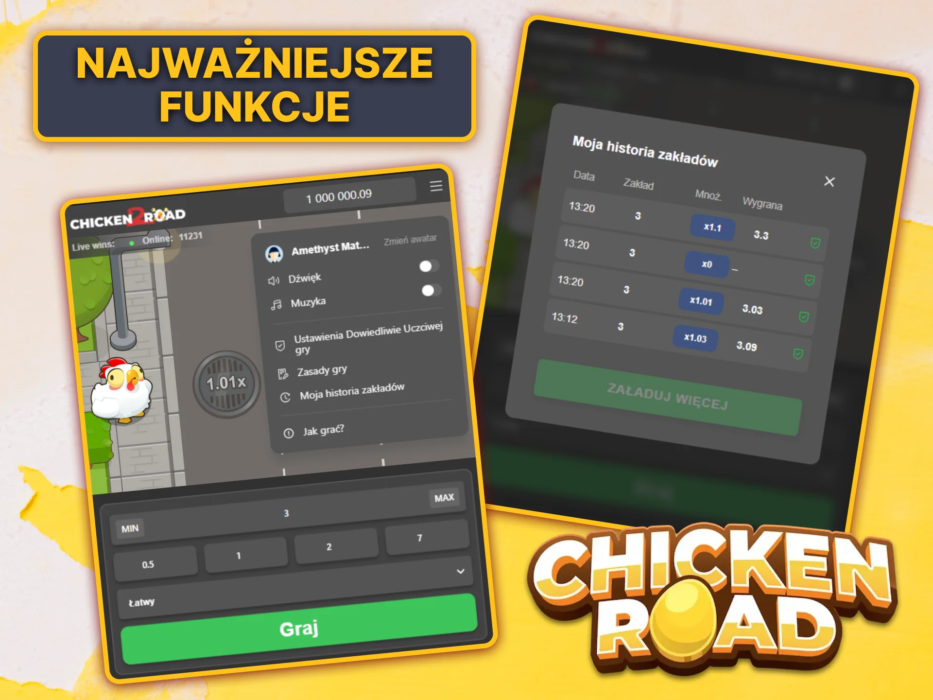 Poznaj najważniejsze funkcje Chicken Road 2.0, w tym historię zakładów i ustawienia uczciwej gry.