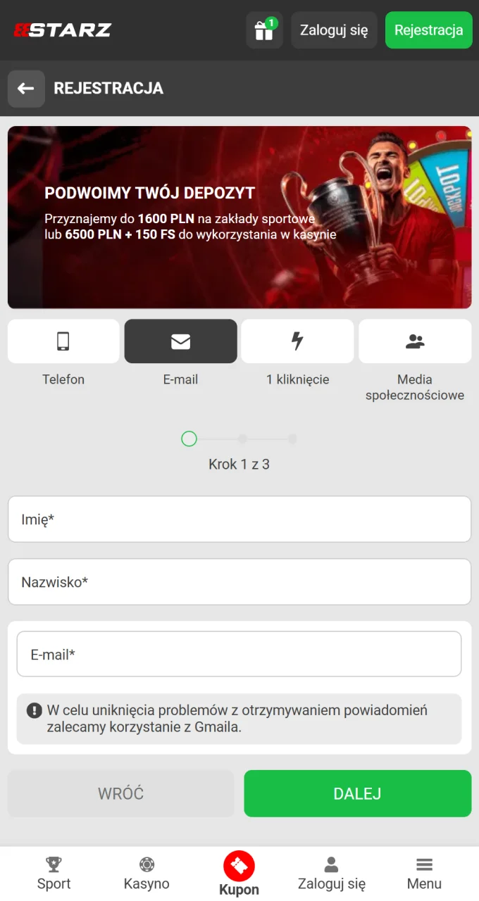 Wypełnij prosty formularz rejestracyjny, aby uzyskać dostęp do kasyna i dołączyć do graczy Chicken Road.