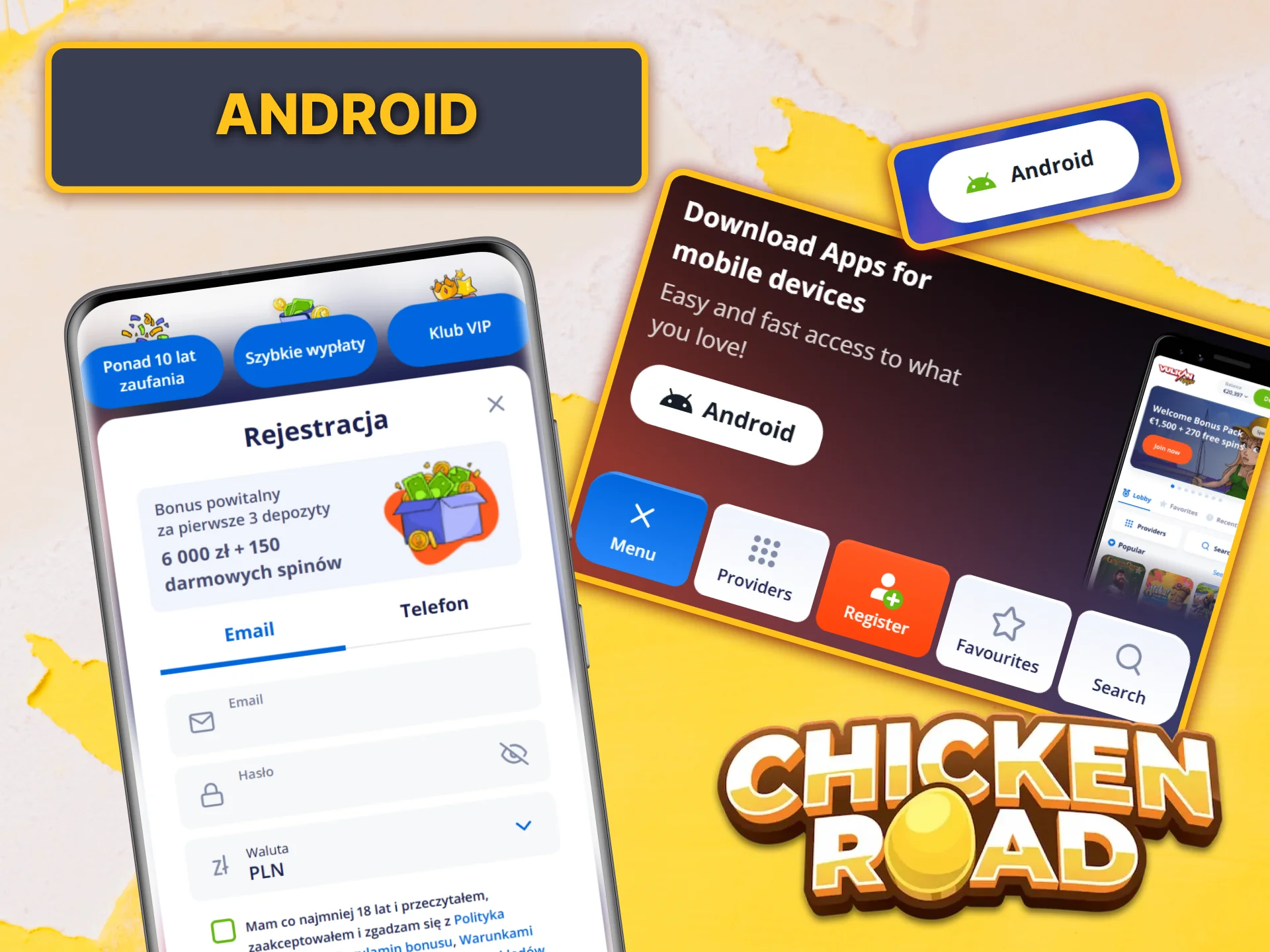 Pobierz oficjalną aplikację V.Vegas na Androida i ciesz się grą mobilną Chicken Road.