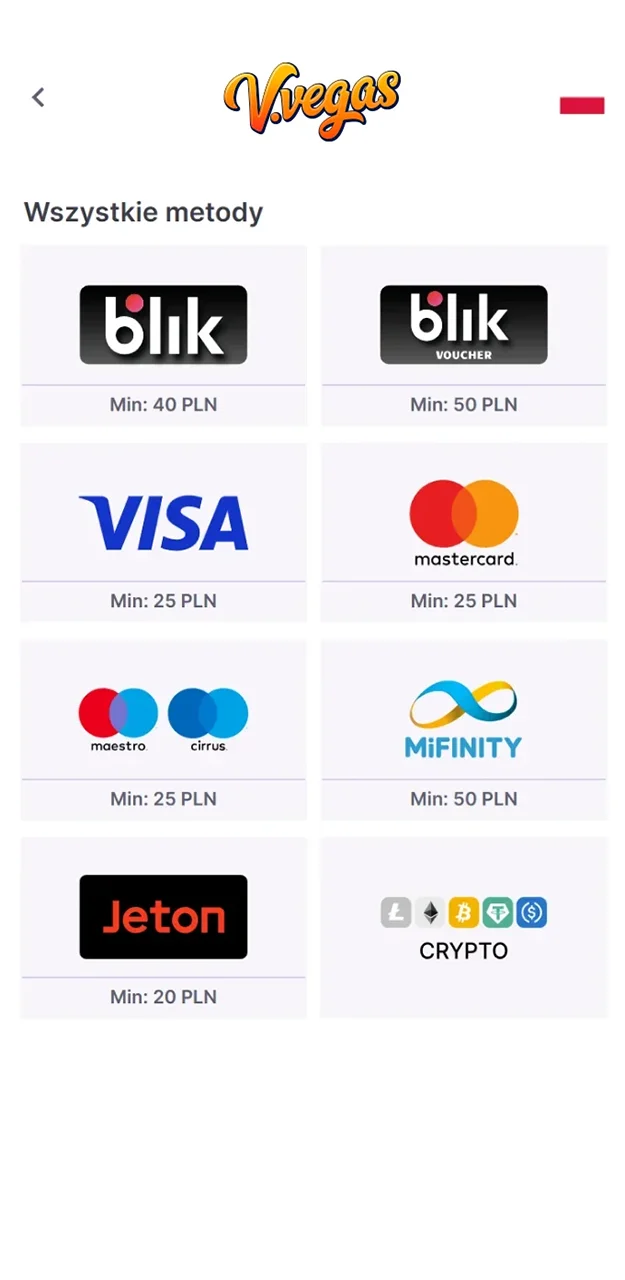 Otwórz portfel na koncie V.Vegas i doładuj konto, aby zagrać w Chicken Road.