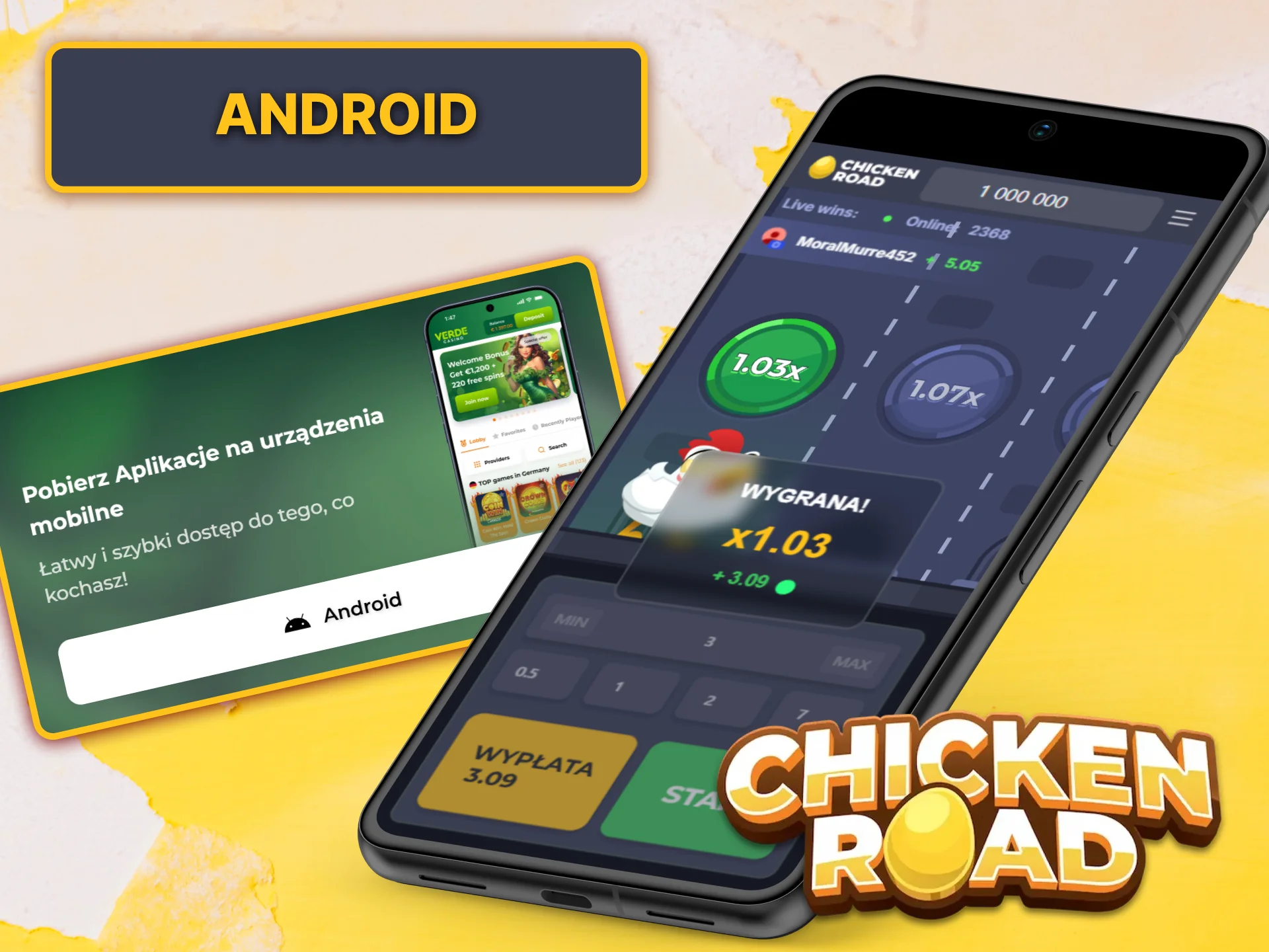 Pobierz nowoczesną aplikację Verde Casino i ciesz się ekscytującą grą Chicken Road na Androidzie.