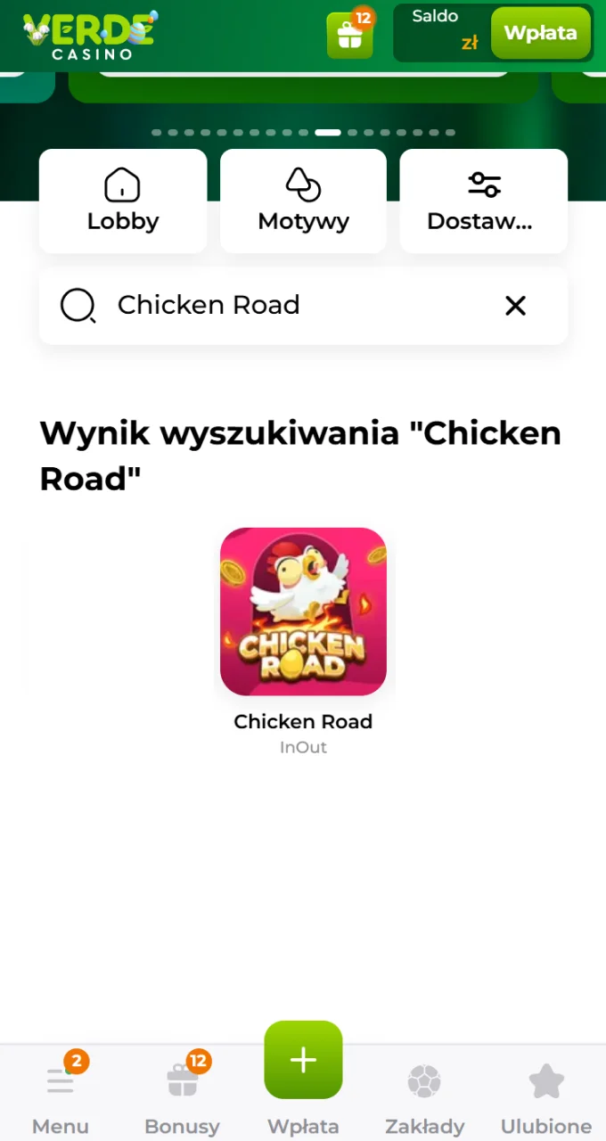 Znajdź Chicken Road w wyszukiwarce Verde Casino i poczuj dreszczyk emocji gry.