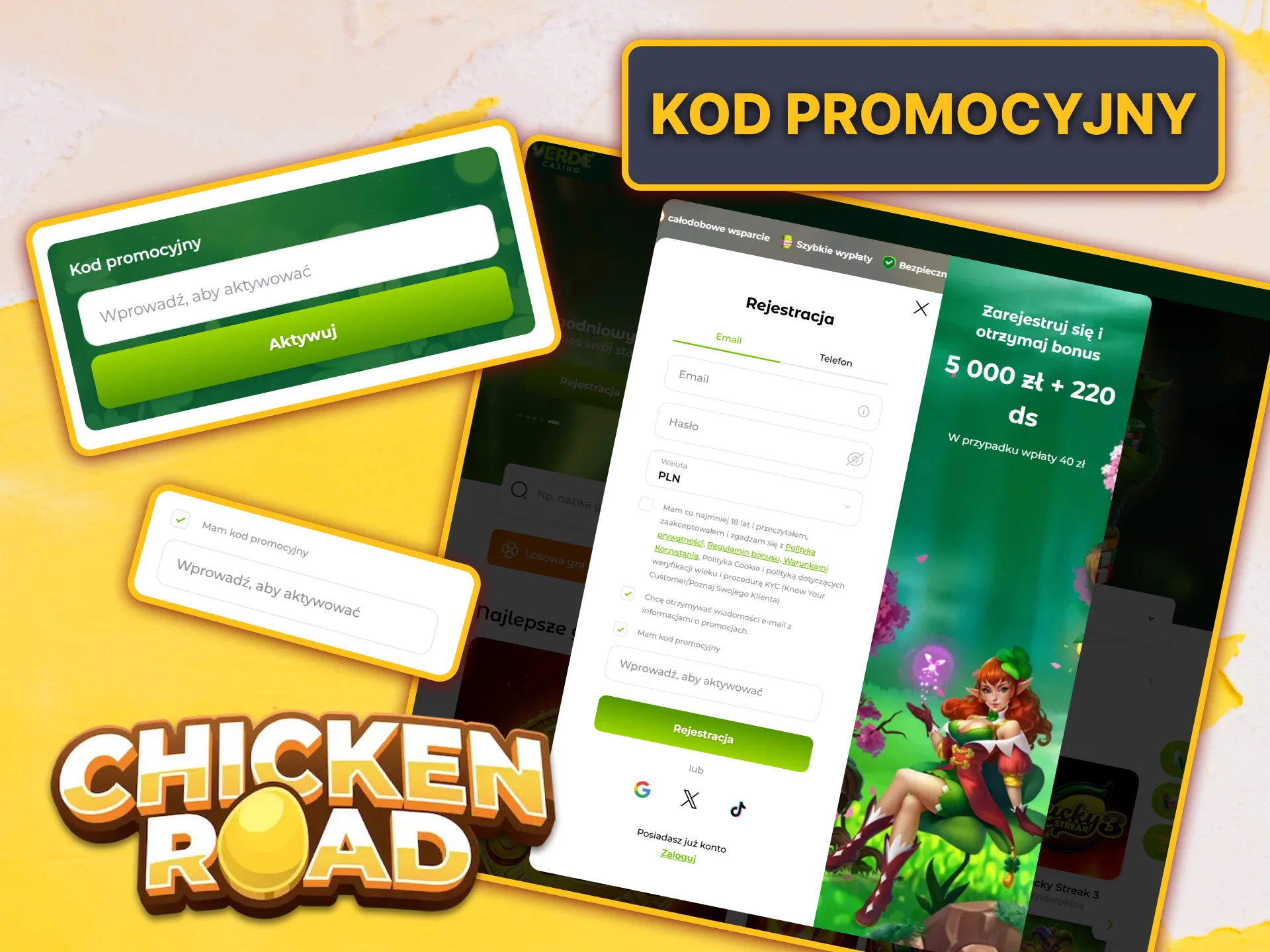 Użyj kodu promocyjnego podczas rejestracji w Verde Casino, aby otrzymać dodatkowe środki na grę Chicken Road.