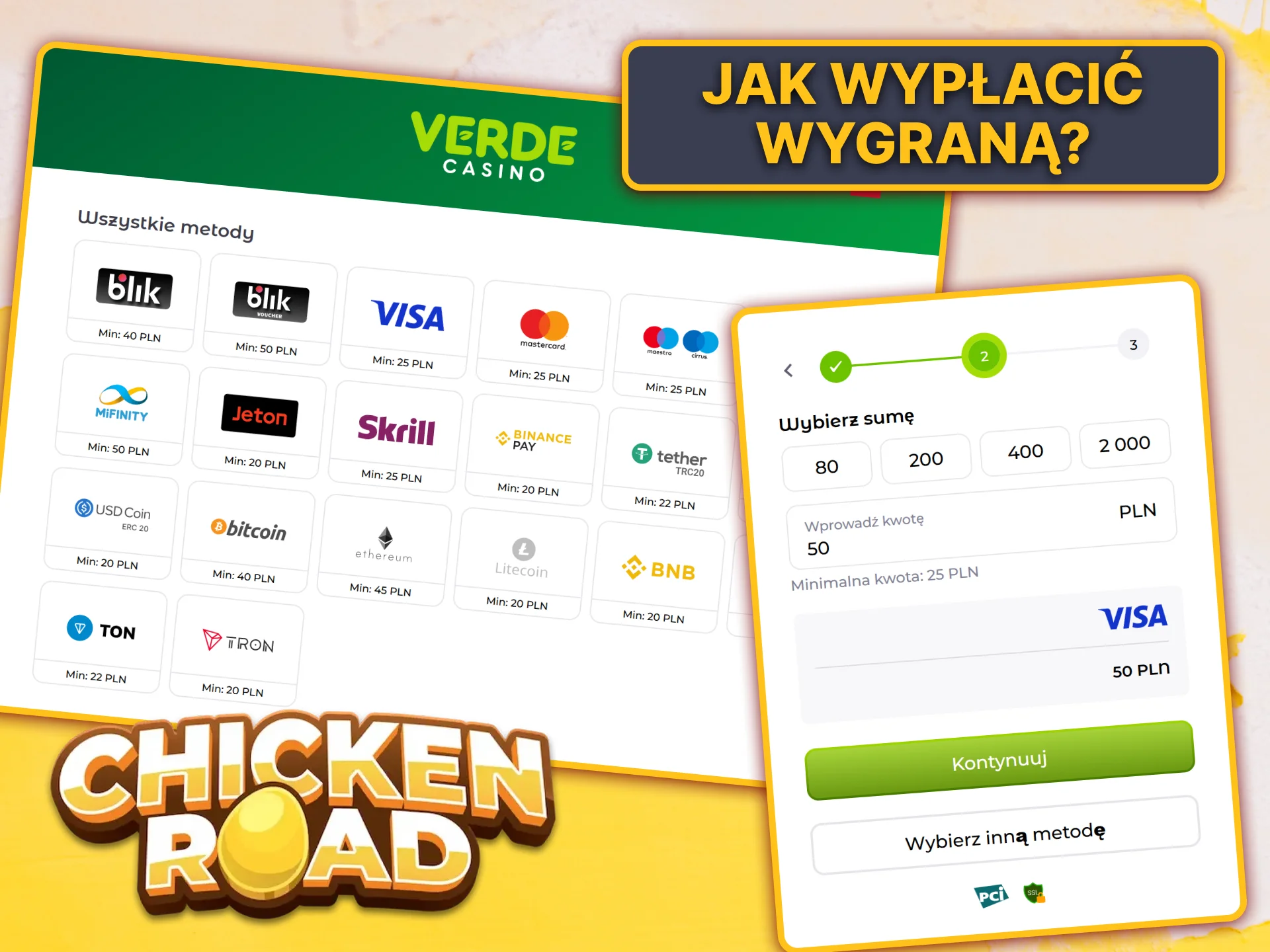 Wypłać swoje wygrane z Chicken Road bezpiecznie w Verde Casino, korzystając ze sprawdzonych metod płatności.