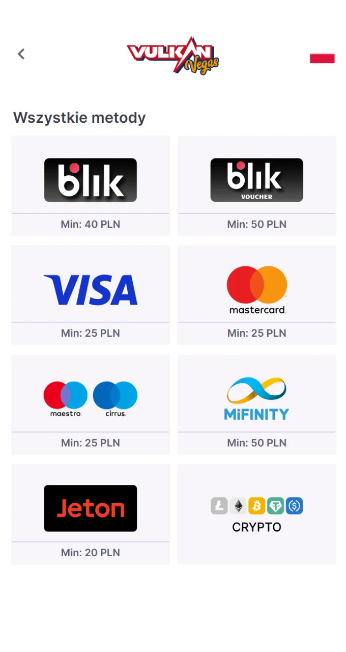 Otwórz portfel na koncie Vulkan Vegas i doładuj konto, aby zagrać w Chicken Road.