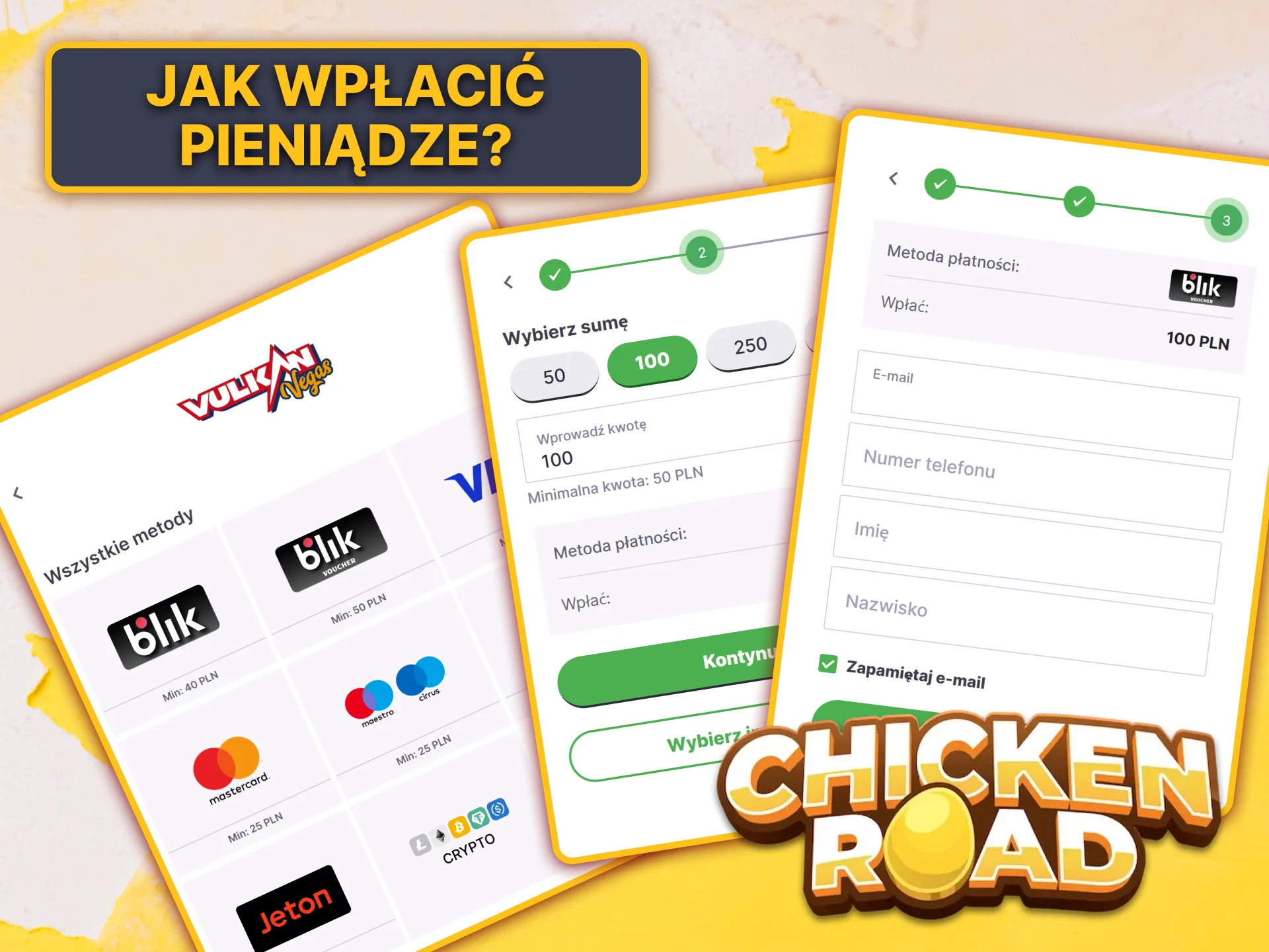 Skorzystaj z jednej z dostępnych metod zasilania konta Vulkan Vegas i zagraj w Chicken Road.