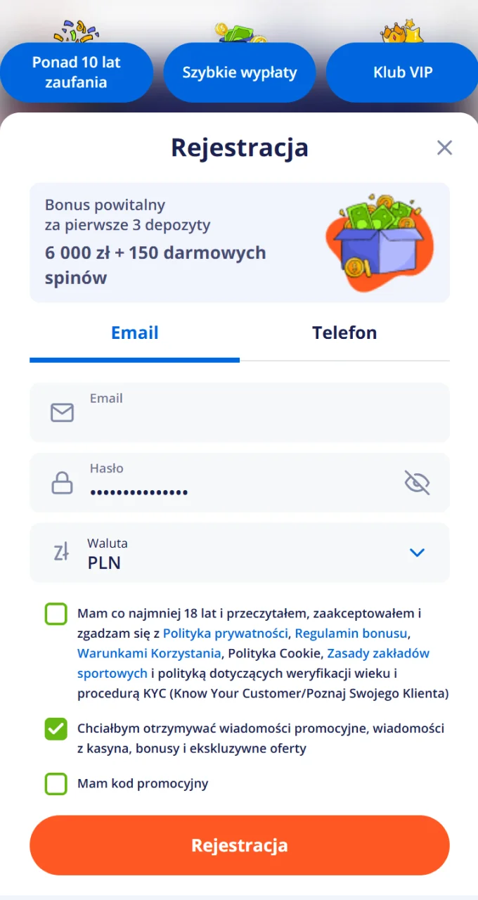 Aby zacząć grać w Chicken Road, wypełnij prosty formularz rejestracyjny Vulkan Vegas.