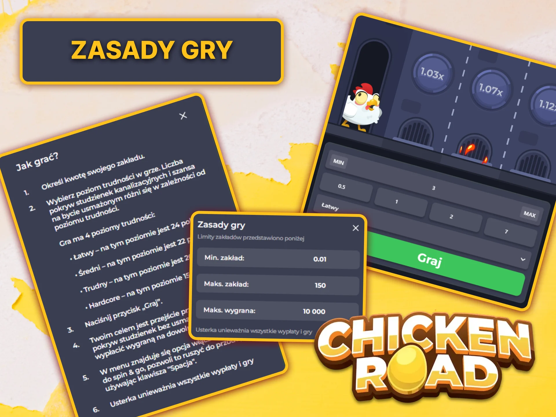 Poznaj proste zasady i limity zakładów obowiązujące w kasynie Chicken Road w Vulkan Vegas.